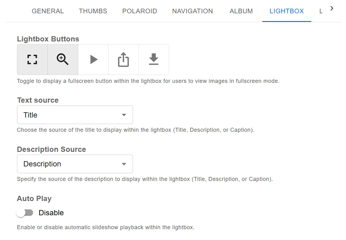 Fusion Lightbox Settings
