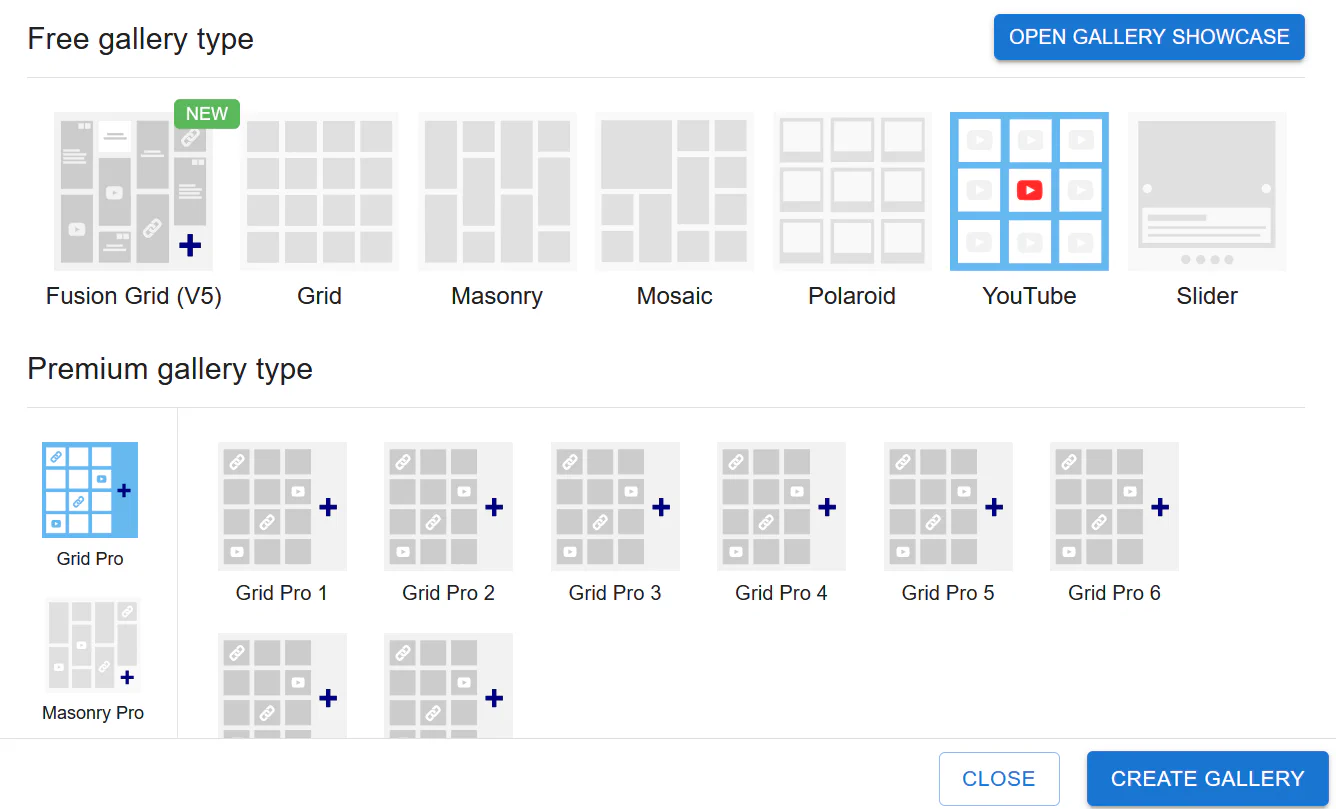 YouTube gallery type